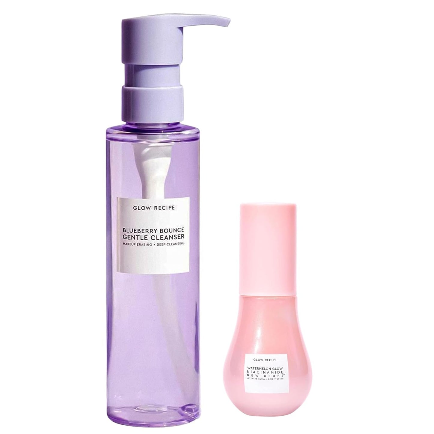 Glow Recipe Blueberry Bounce Gentle Face Cleanser & Makeup Remover with Exfoliating AHA (160ml) + Niacinamide Dew Drops Glow Serum & Illuminating Makeup Primer Travel Size (15ml)