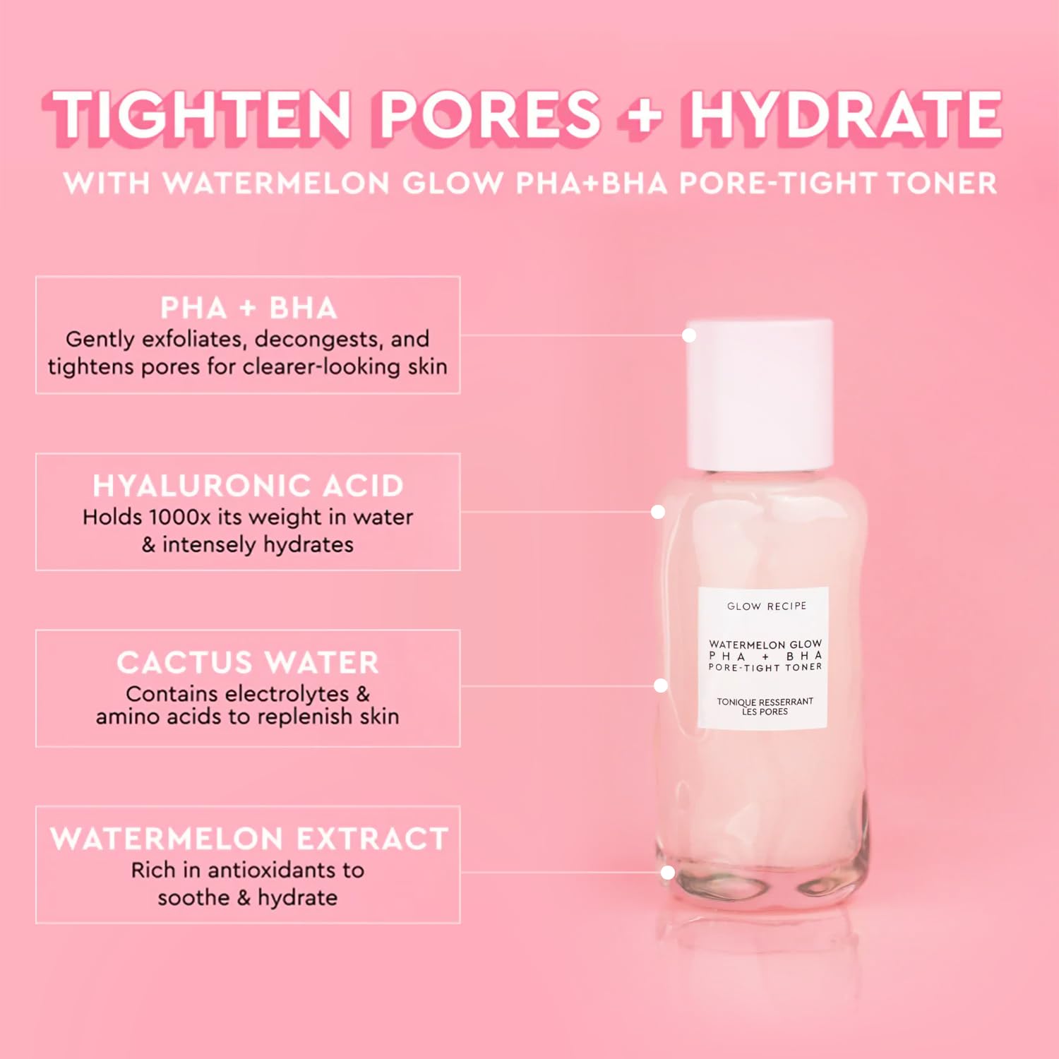 Glow Recipe Watermelon Glow Niacinamide Dew Drops Serum (15 ml) + PHA + BHA Pore Tight Facial Toner (40 ml) + Plum Plump Hyaluronic Cream (20 ml) - Vegan Skin Care for Glowing Skin