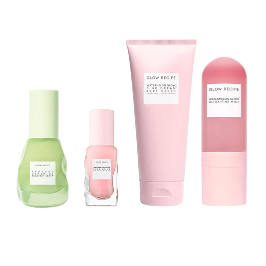 Glow Recipe Post Sun Rescue Routine - Avocado Recovery Serum (30ml) + Watermelon Pink Juice Moisturizer (25ml) + Pink Dream Body Cream (200ml) + Ultra Fine Mist (75ml)