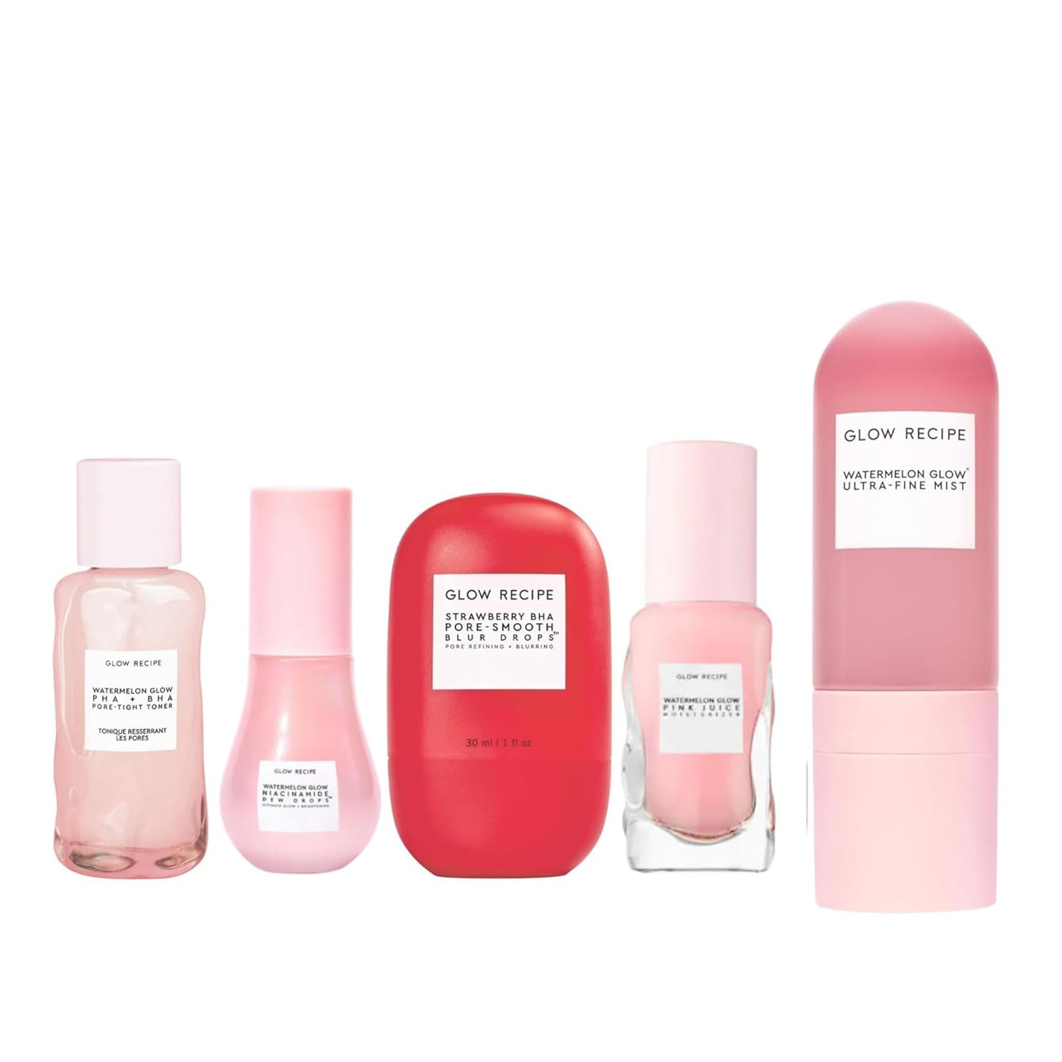 Glow Recipe Back to School Essentials Kit - Watermelon Toner (40ml) + Dew Drops (15ml) + Blur Drops (5ml) + Pink Juice Moisturizer (25ml) + Watermelon Mist (75ml)