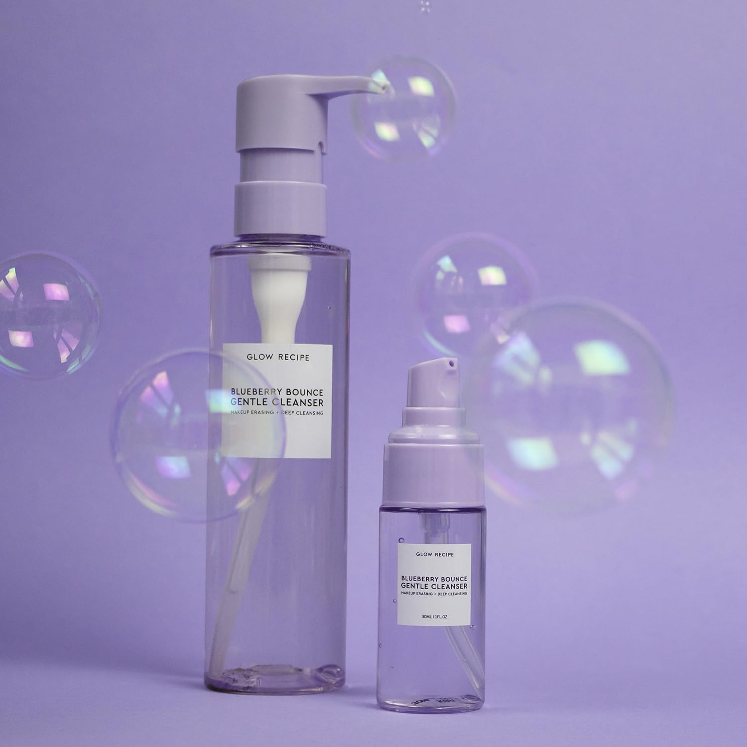 Glow Recipe Blueberry Bounce Gentle Face Cleanser 3-in-1 Foaming Double Cleanser, Makeup Remover Face Wash & Clarifying Mask - Hyaluronic Acid & AHA - Full + Travel Size (160 ml & 30 ml)