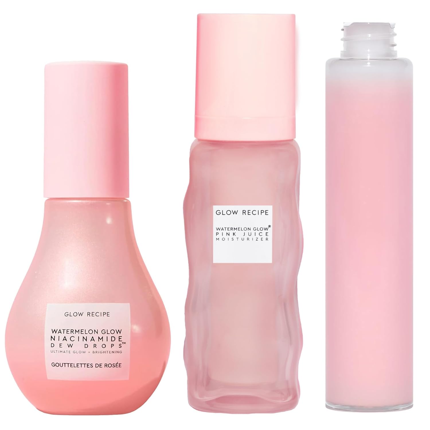 Glow Recipe Niacinamide Dew Drops Facial Serum & Makeup Primer (40 ml) + Watermelon Glow Pink Juice Hydrating Face Moisturizer (50 ml) + Refillable Pink Juice Hydrating Face Moisturizer (50 ml)