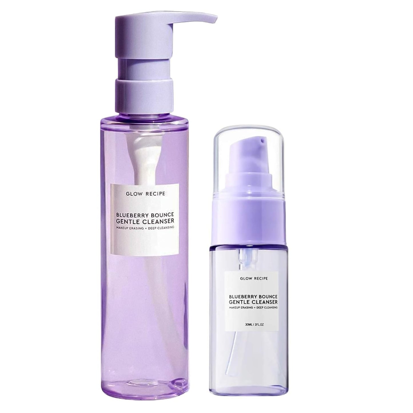 Glow Recipe Blueberry Bounce Gentle Face Cleanser 3-in-1 Foaming Double Cleanser, Makeup Remover Face Wash & Clarifying Mask - Hyaluronic Acid & AHA - Full + Travel Size (160 ml & 30 ml)