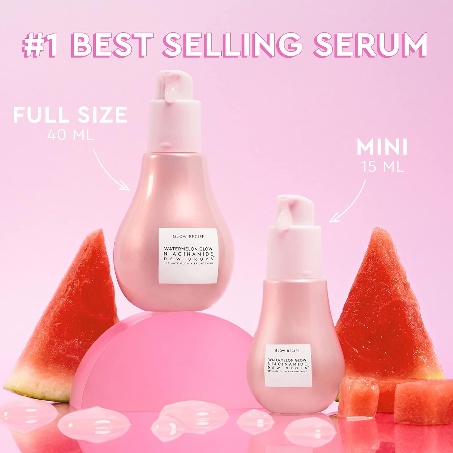 Glow Recipe Watermelon Glow Niacinamide Dew Drops Serum (15 ml) + PHA + BHA Pore Tight Facial Toner (40 ml) + Plum Plump Hyaluronic Cream (20 ml) - Vegan Skin Care for Glowing Skin