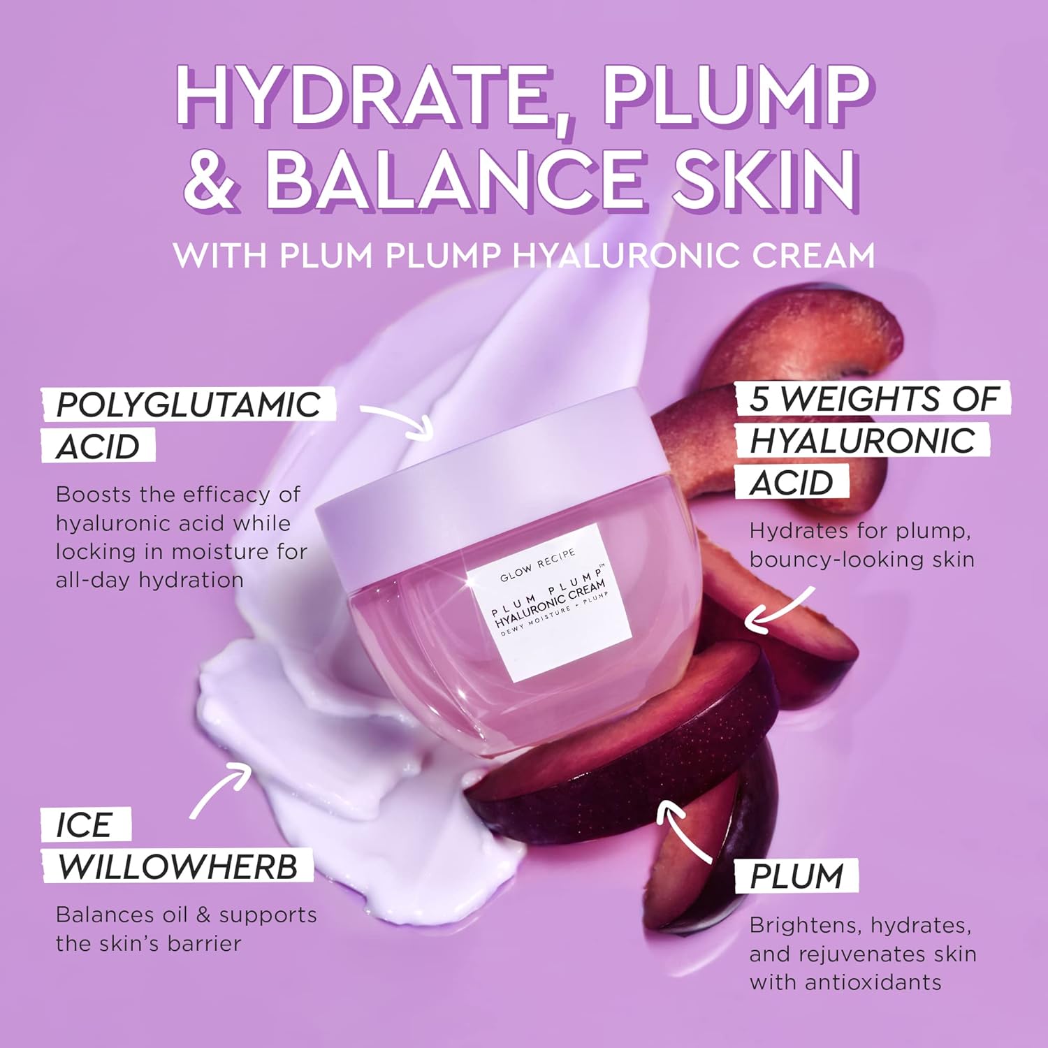 Glow Recipe Watermelon Glow Niacinamide Dew Drops Serum (15 ml) + PHA + BHA Pore Tight Facial Toner (40 ml) + Plum Plump Hyaluronic Cream (20 ml) - Vegan Skin Care for Glowing Skin